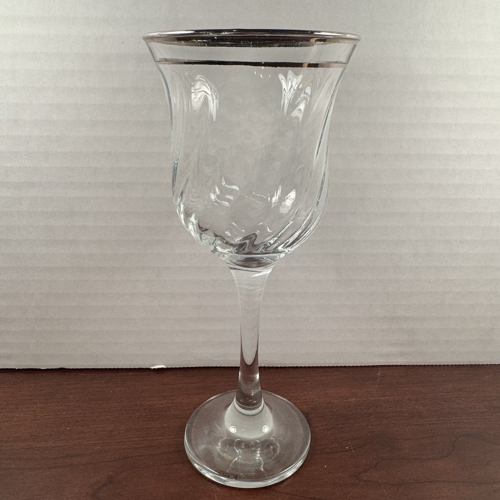 Vintage Cristal Mode Optic Swirl Gold Trim Rim Wine Glass 7.5in